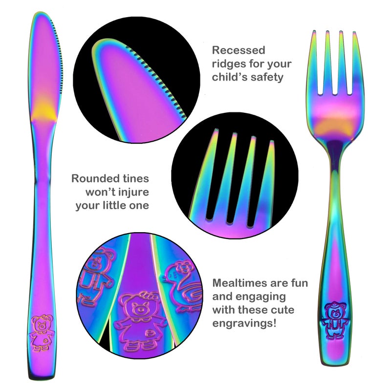 GlossyEnd 9 Piece Stainless Steel Rainbow Kids Cutlery, Child and Toddler Safe Flatware, Kids Silverware, Kids Utensil Set Includes 3 Knives, 3 Forks, 3 Spoons, Total of 3 Settings, Ideal for Home and Preschool - Image 2